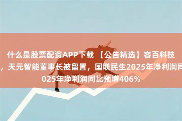 什么是股票配资APP下载 【公告精选】容百科技被证监会立案，天元智能董事长被留置，国联民生2025年净利润同比预增406%