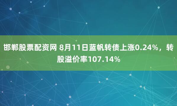 邯郸股票配资网 8月11日蓝帆转债上涨0.24%，转股溢价率107.14%